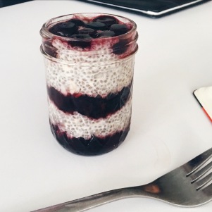 chia pudding with frozen cherries